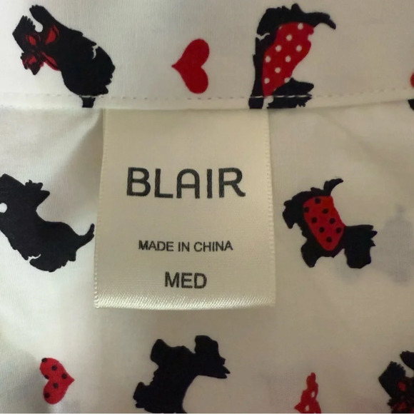 Blair White Long Sleeve Top Scottie Dogs Valentine Heart Casual Size Medium - Picture 3 of 7